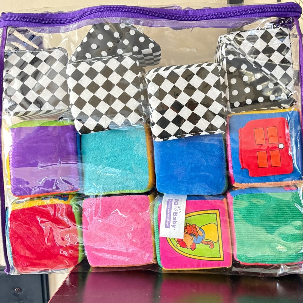 IQ Baby blocks set in carry case. Light. Unbreakable. Plush.